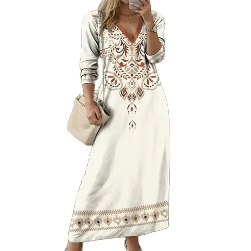 Elegant Ethnic Style Geometry Print Dresses Women Korean Comfortable Daily Casual Dress V Neck Pullover Long Sleeve Female Gown
Elegant Ethnic Style Geometry Print Dresses Women Korean Comfortable Daily Casual Dress V Neck Pullover Long Sleeve Female Gown