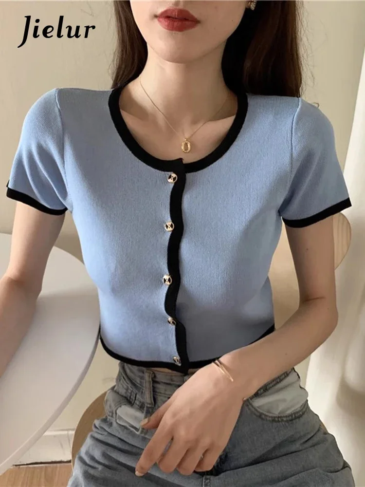 Jielur New Simple Kintting Female Shirts Spell Color O-neck Single Breasted Straight Summer Women's Shirt Casual Office Ladies
Jielur New Simple Kintting Female Shirts Spell Color O-neck Single Breasted Straight Summer Women's Shirt Casual Office Ladies