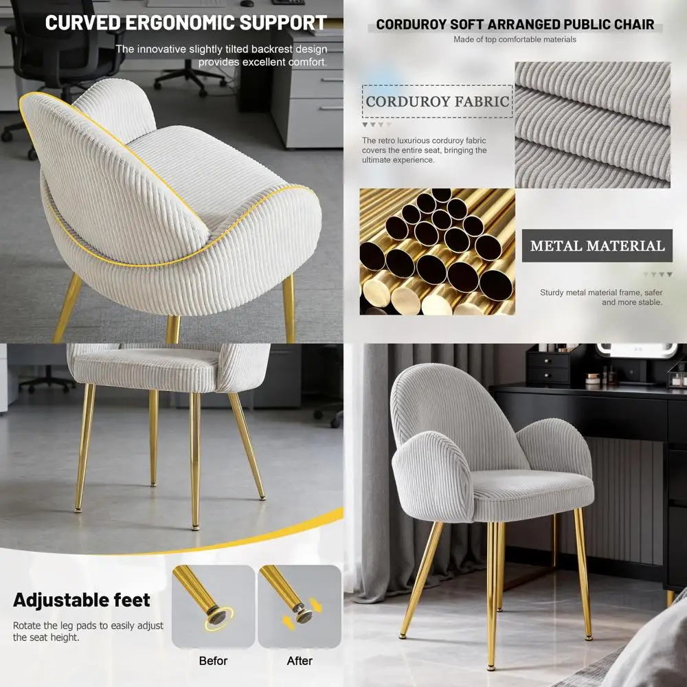 Modern Grey Corduroy Desk Chair with Gold Legs, Ergonomic Padded Back for Women's Home Office and Living Room
Modern Grey Corduroy Desk Chair with Gold Legs, Ergonomic Padded Back for Women's Home Office and Living Room