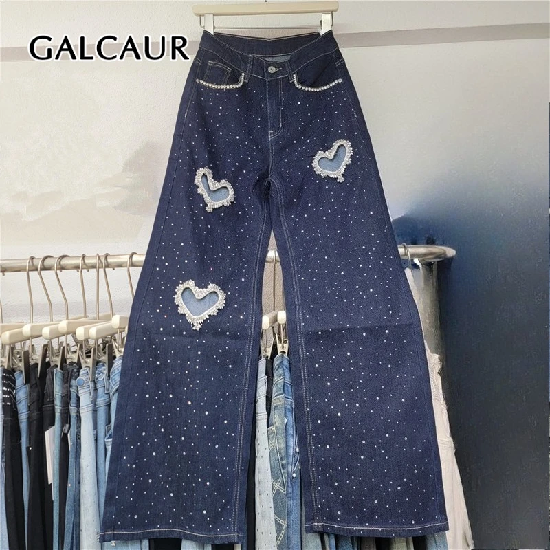 GALCAUR Spliced Heart Hollow Out Elegant Jeans for Women High Wasit Patchwork Bead Luxurious Wide Leg Pant Female Fashion New
GALCAUR Spliced Heart Hollow Out Elegant Jeans for Women High Wasit Patchwork Bead Luxurious Wide Leg Pant Female Fashion New