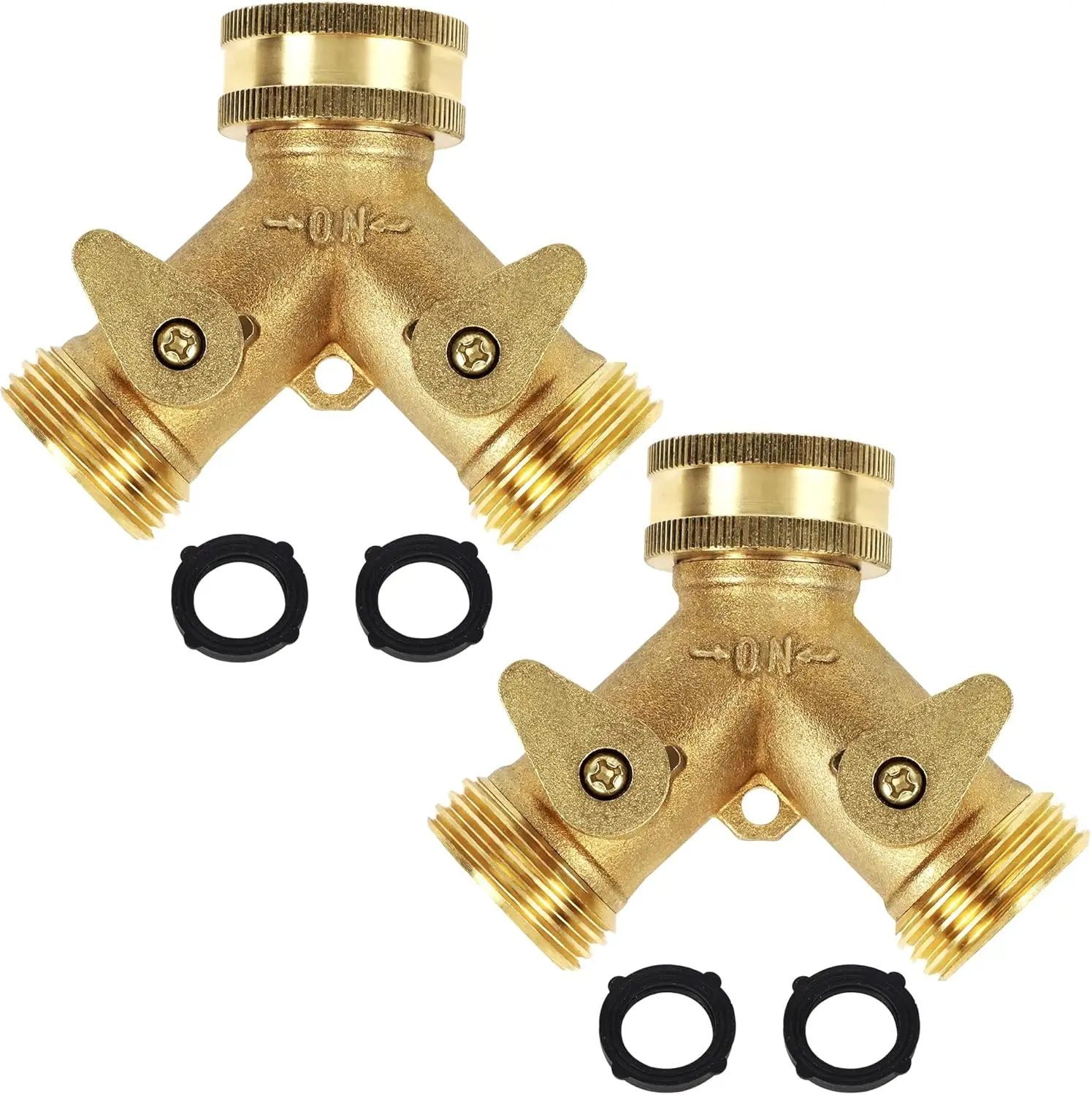2 Way Brass Hose Splitter, 3/4" Y Garden Hose Connector Adapter, 2 Pack
2 Way Brass Hose Splitter, 3/4" Y Garden Hose Connector Adapter, 2 Pack