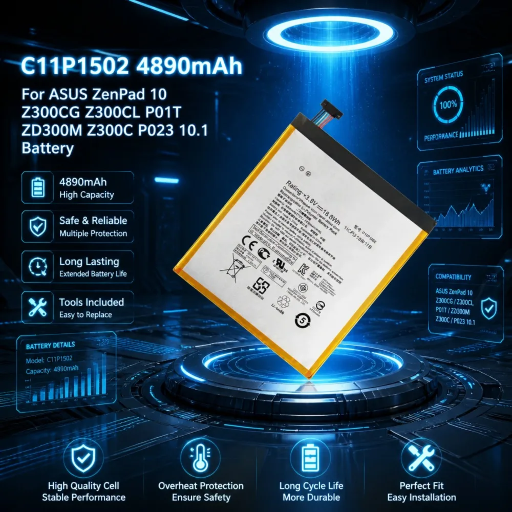 High-Quality C11P1502 4890mAh Mobile Phone Battery For ASUS ZenPad 10 Z300CG Z300CL P01T ZD300M Z300C P023 10.1 Battery
High-Quality C11P1502 4890mAh Mobile Phone Battery For ASUS ZenPad 10 Z300CG Z300CL P01T ZD300M Z300C P023 10.1 Battery