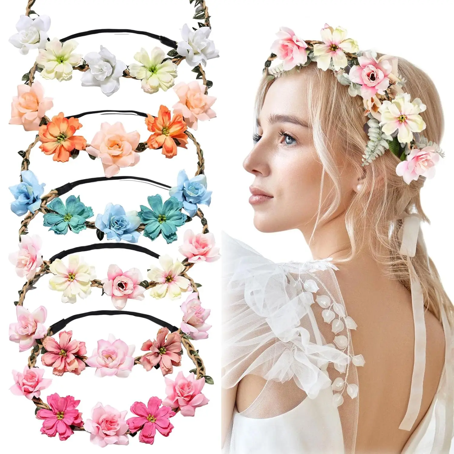 6PCS Floral Crown Headband Set for Women Girls, Boho Wedding Hair Accessories, Pink
6PCS Floral Crown Headband Set for Women Girls, Boho Wedding Hair Accessories, Pink