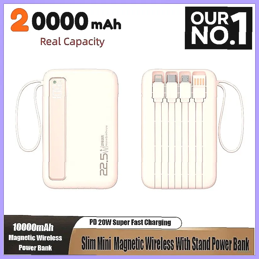 Внешний аккумулятор на 20000 мАч с цифровым дисплеем и 4 встроенными кабелями, быстрая зарядка для iPhone, Samsung, Xiaomi
Внешний аккумулятор на 20000 мАч с цифровым дисплеем и 4 встроенными кабелями, быстрая зарядка для iPhone, Samsung, Xiaomi