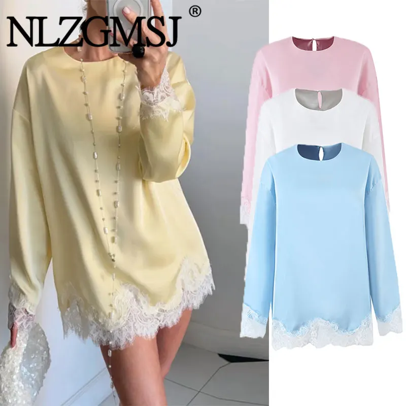 Nlzgmsj 2026 Elegant Satin Lace Patchwork Mini Dress O Neck Long Sleeve Loose Dress Solid Color Casual Short Dress for Women
Nlzgmsj 2026 Elegant Satin Lace Patchwork Mini Dress O Neck Long Sleeve Loose Dress Solid Color Casual Short Dress for Women