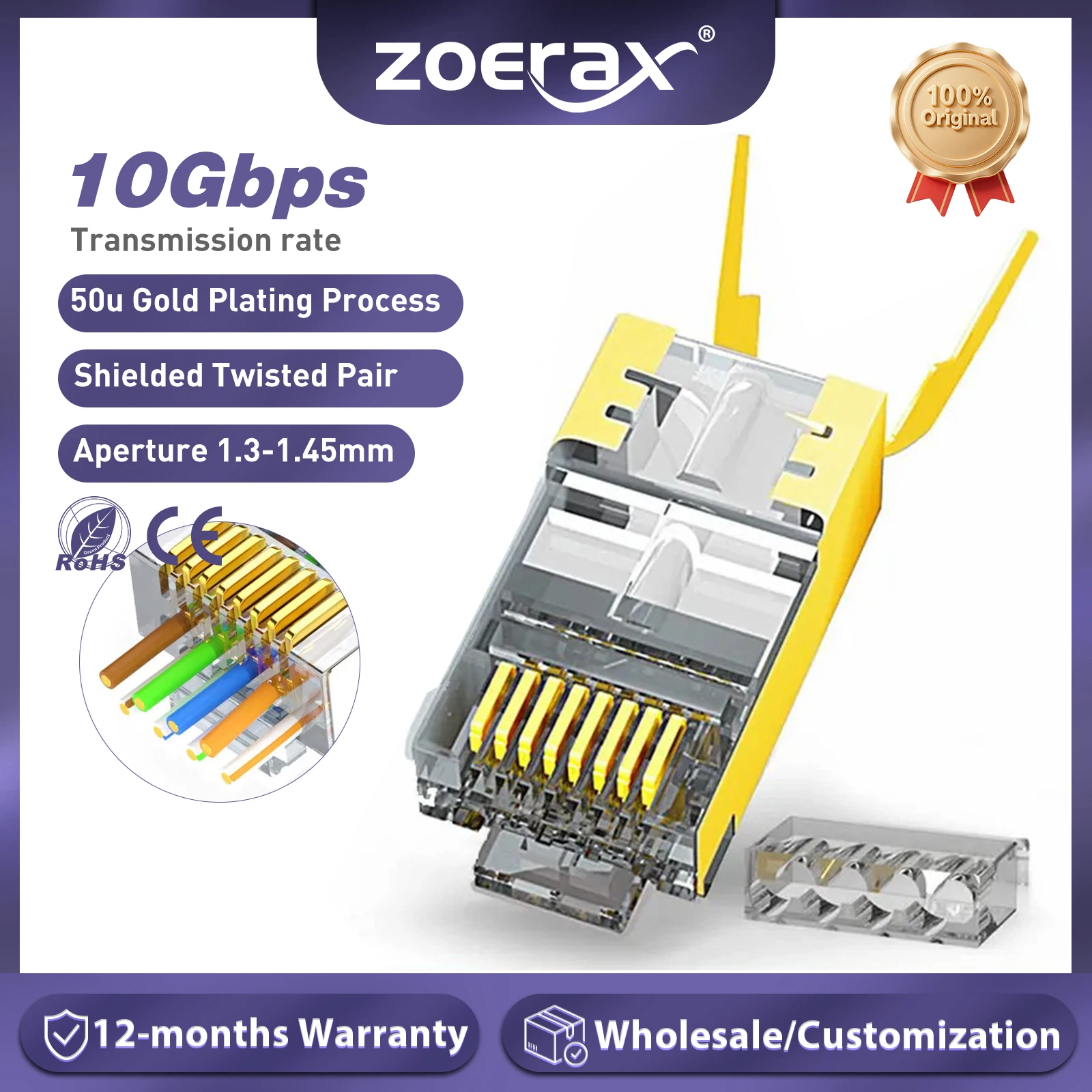 ZoeRax RJ45 Cat8 Cat7 & Cat6A проходные Разъемы 8P8C 50UM позолоченный Экранированный FTP/STP | Сеть RJ45 модульная вилка-1,5 мм 
ZoeRax RJ45 Cat8 Cat7 & Cat6A проходные Разъемы 8P8C 50UM позолоченный Экранированный FTP/STP | Сеть RJ45 модульная вилка-1,5 мм