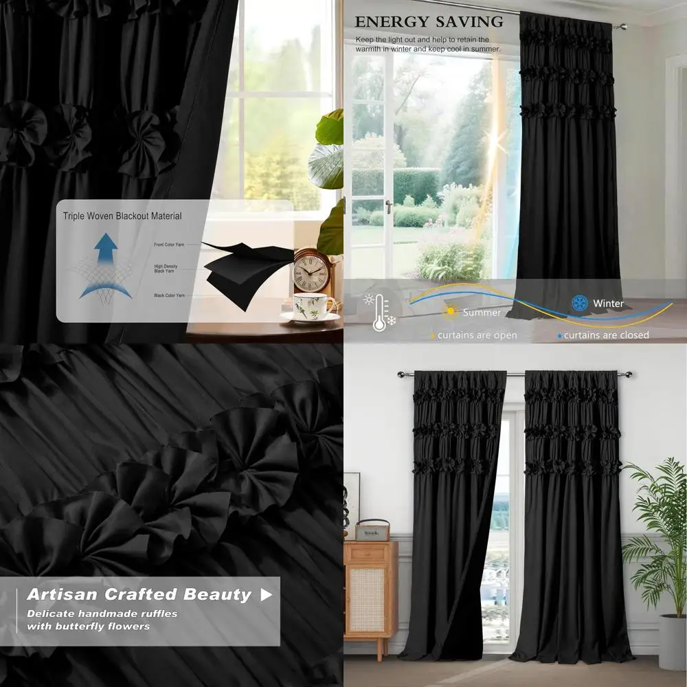 Thermal Insulated Blackout Curtains with Ruffles and Butterfly Flower Embellishments, 54x84, Pair for Bedrooms and Living Rooms
Thermal Insulated Blackout Curtains with Ruffles and Butterfly Flower Embellishments, 54x84, Pair for Bedrooms and Living Rooms