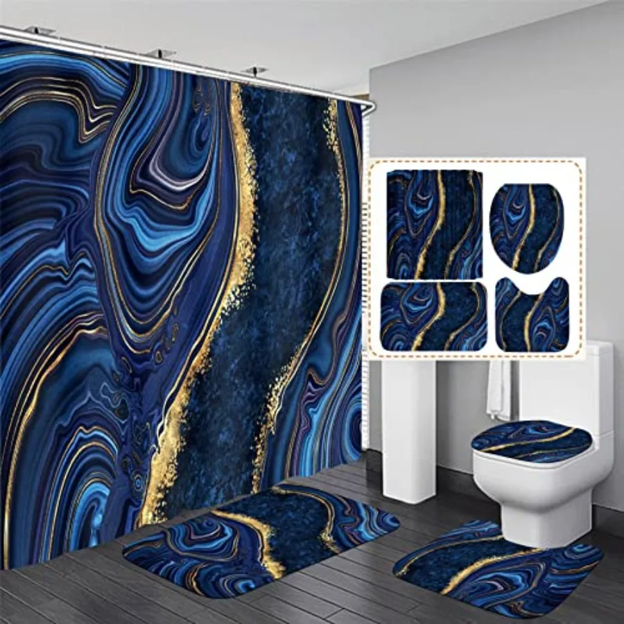 4 Pcs Blue Marble Shower Curtain Sets with Rugs Gold Bathroom Sets with Shower Curtain and Rugs Modern Abstract Bathroom Decor
4 Pcs Blue Marble Shower Curtain Sets with Rugs Gold Bathroom Sets with Shower Curtain and Rugs Modern Abstract Bathroom Decor
