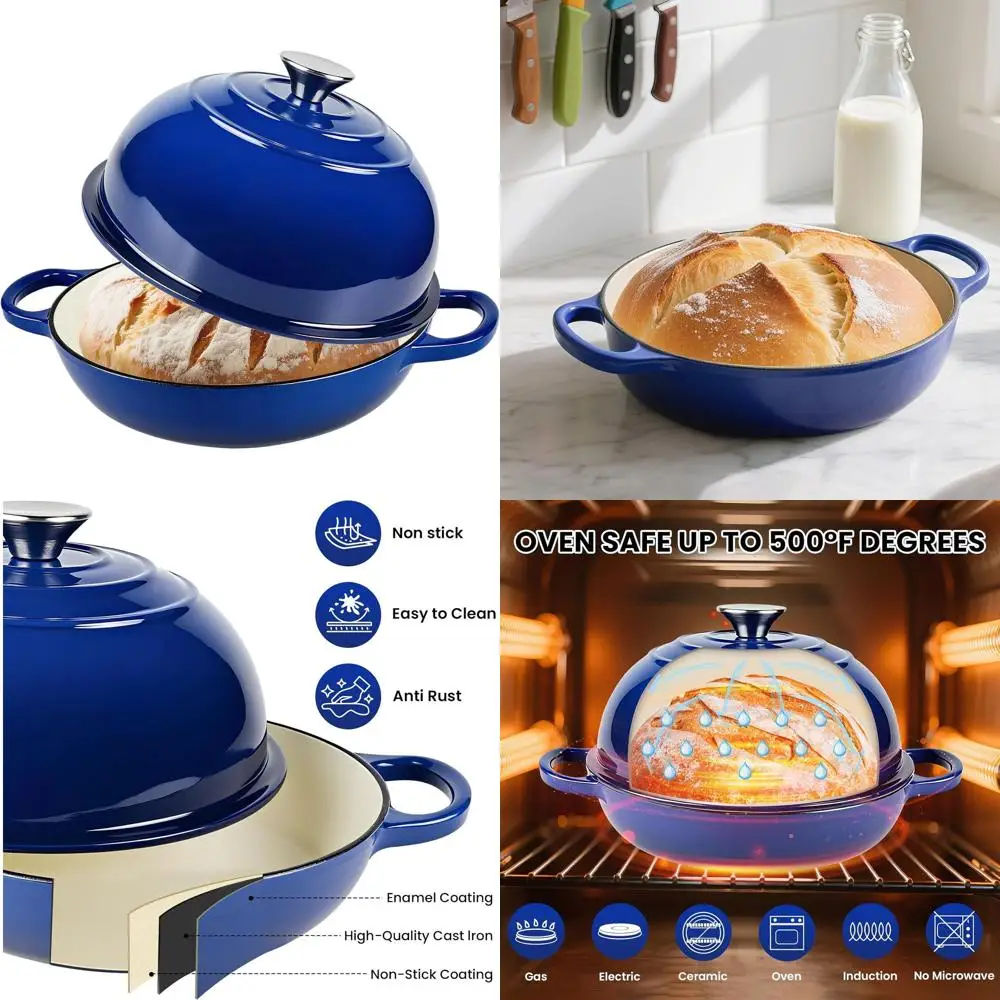 Enameled Cast Iron Bread Pot with Dome Lid, Oven-Safe up to 500°F, 6-Quart, Blue
Enameled Cast Iron Bread Pot with Dome Lid, Oven-Safe up to 500°F, 6-Quart, Blue