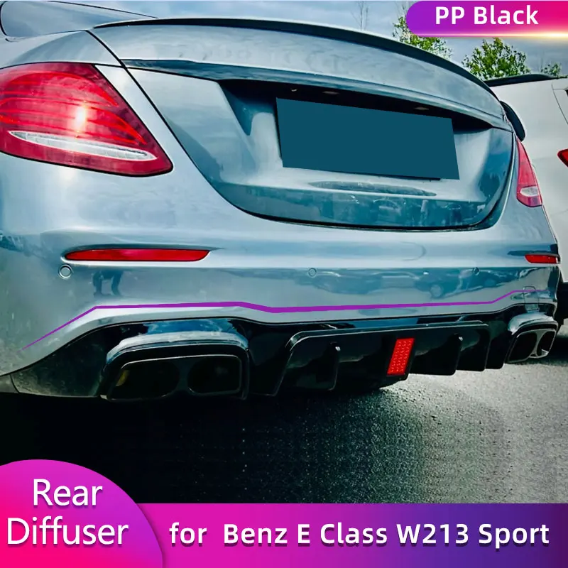 Черный диффузор заднего бампера PP с насадками для выхлопных газов для Mercedes Benz E Class W213 Sport 4D 2017-2020, комплекты кузова заднего бампера автомобиля 
Черный диффузор заднего бампера PP с насадками для выхлопных газов для Mercedes Benz E Class W213 Sport 4D 2017-2020, комплекты кузова заднего бампера автомобиля