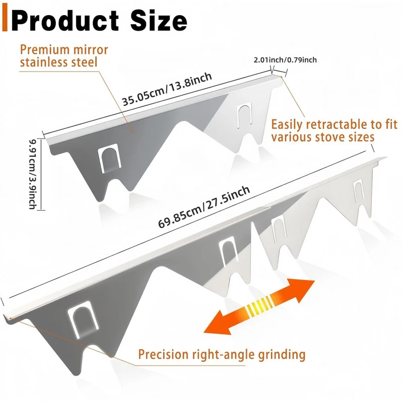 2PCS Stainless Steel Stove Gap Covers, Adjustable Range Trim Kit 13.8-27.5", Heat Resistant Oven Gap Filler for Kitchen Counter
2PCS Stainless Steel Stove Gap Covers, Adjustable Range Trim Kit 13.8-27.5", Heat Resistant Oven Gap Filler for Kitchen Counter