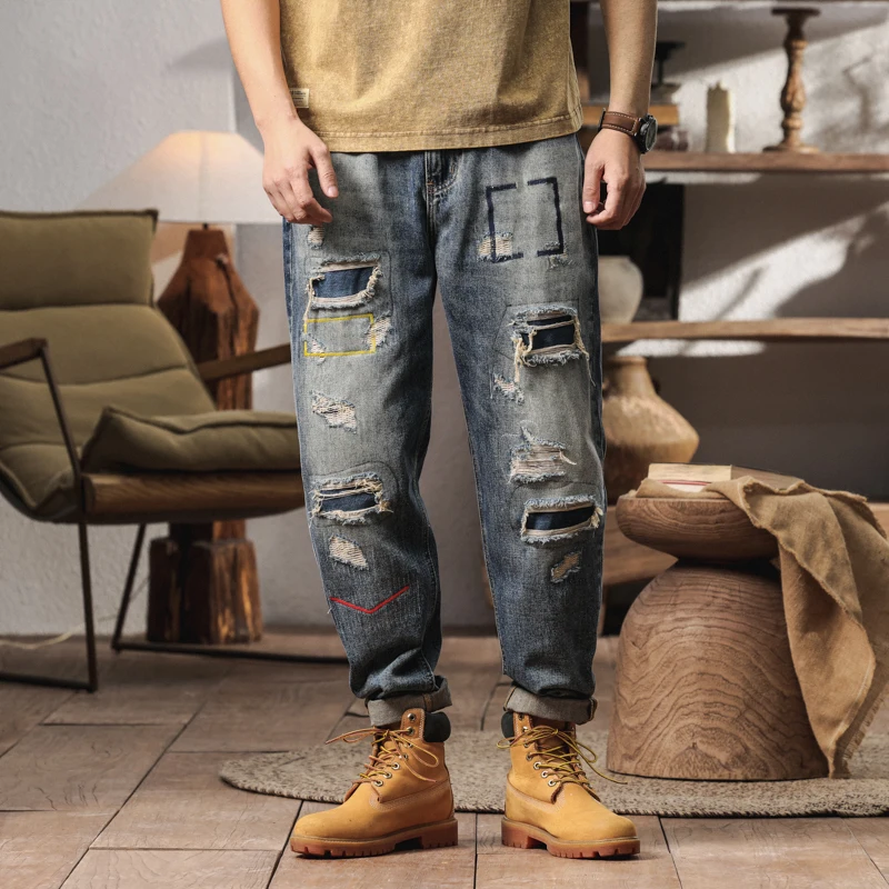 BYCL908 American retro tide leisure fashion heavy wash new loose personality hole patches Harlan jeans men
BYCL908 American retro tide leisure fashion heavy wash new loose personality hole patches Harlan jeans men