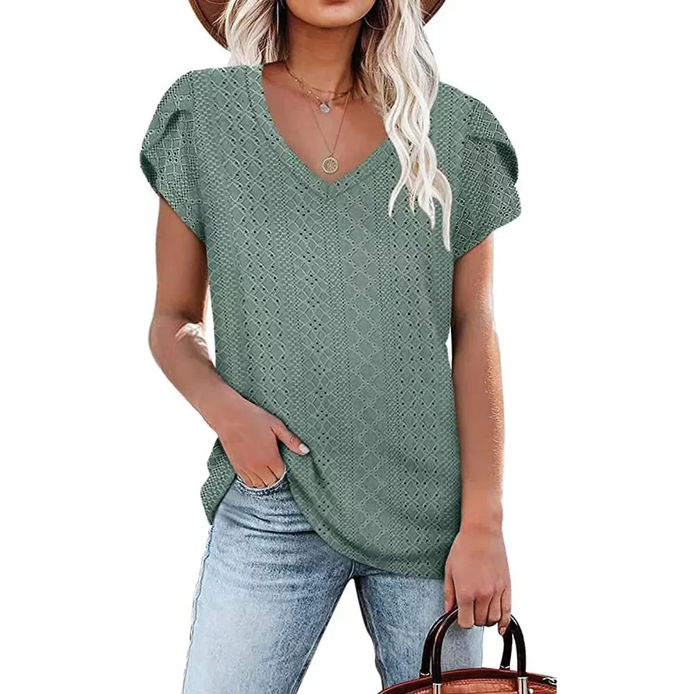 Women's Summer Blouse New Perforated Petal Sleeve Casual Top Multiple Colors Available Eyelet Jacquard Top Women Clothing 2025
Women's Summer Blouse New Perforated Petal Sleeve Casual Top Multiple Colors Available Eyelet Jacquard Top Women Clothing 2025