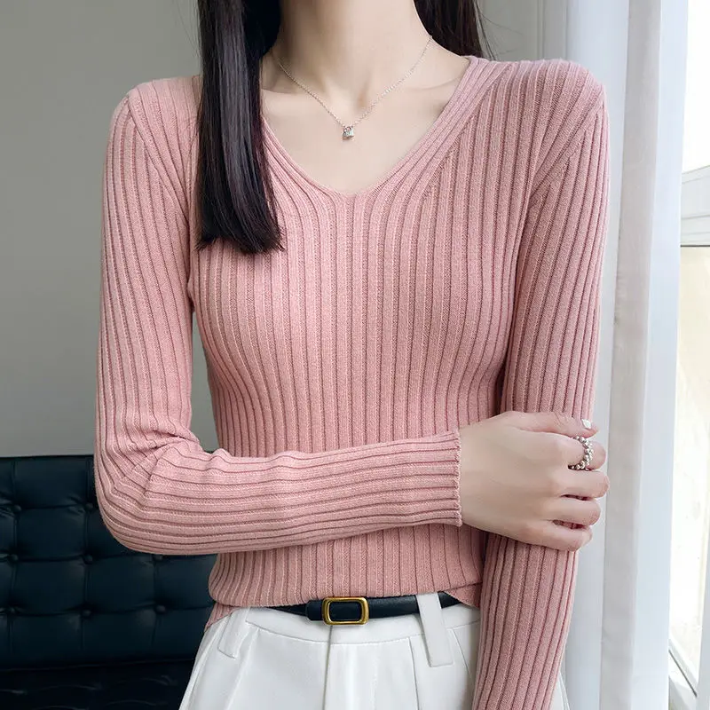 Women Pure Cotton Wire Long Sleeve Knitted Bottoming Shirt Female V Neck Slim Fit Inner Wear Sweater Simple Solid Color Pullover
Women Pure Cotton Wire Long Sleeve Knitted Bottoming Shirt Female V Neck Slim Fit Inner Wear Sweater Simple Solid Color Pullover
