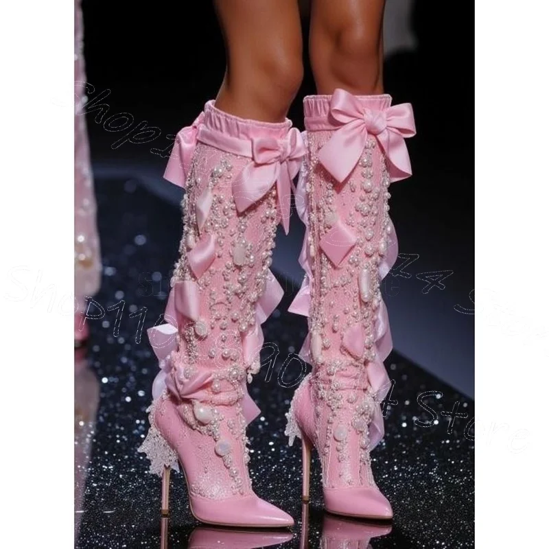 Pearl Design Pink Bow Knot Pointed Toe Boots Elastic Band Women Shoes Thin High Heels New Party Dating 2025 Zapatos Para Mujere
Pearl Design Pink Bow Knot Pointed Toe Boots Elastic Band Women Shoes Thin High Heels New Party Dating 2025 Zapatos Para Mujere