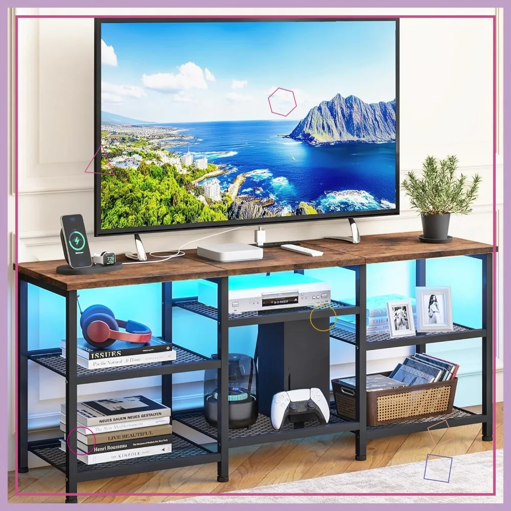 55 Inch TV Stand with Movable Shelves, Power Outlet & LED Lights, Rustic Brown Entertainment Center for Living Room
55 Inch TV Stand with Movable Shelves, Power Outlet & LED Lights, Rustic Brown Entertainment Center for Living Room
