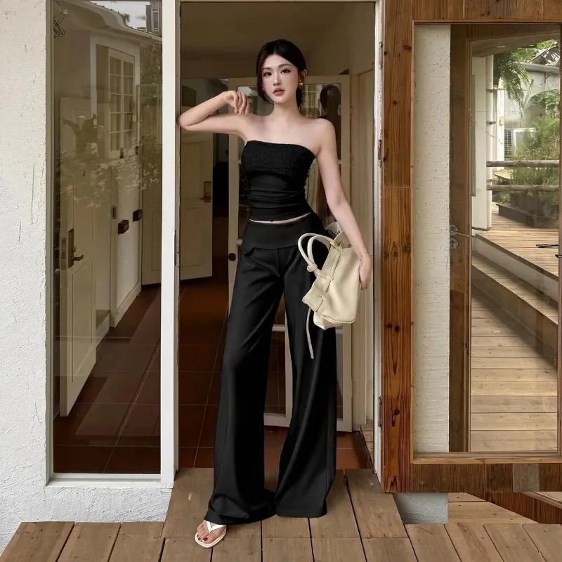 French Summer Women Sequin Splice Tube Top High Waist Draped Wide Leg Pants Two Piece Set
French Summer Women Sequin Splice Tube Top High Waist Draped Wide Leg Pants Two Piece Set