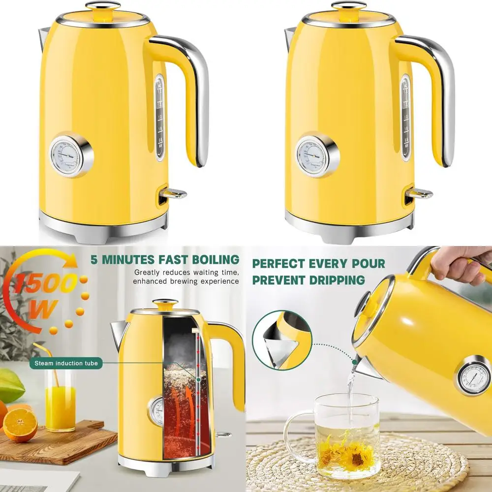 Чайник из нержавеющей стали с быстрым нагревом, 1500 Вт, 57 унций, термометром, светодиодным индикатором, автоматическим отключением и защитой от высыхания, ретро Y
Чайник из нержавеющей стали с быстрым нагревом, 1500 Вт, 57 унций, термометром, светодиодным индикатором, автоматическим отключением и защитой от высыхания, ретро Y