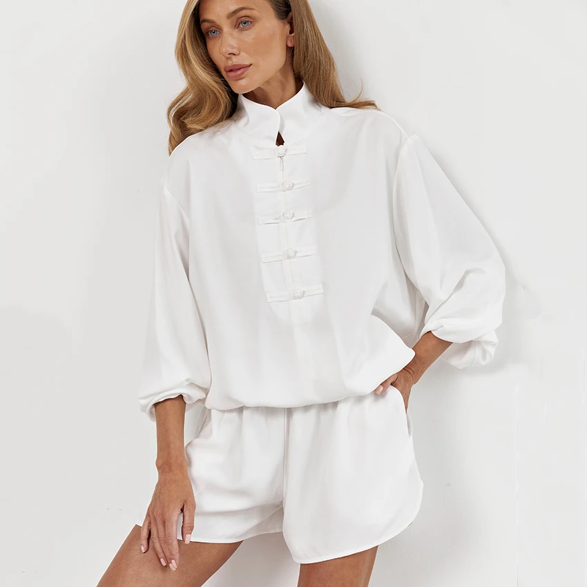 Linad Vintage Loose Shorts Suits For Women Elegant Lantern Sleeve Stand Collar Blouse With High Waist Mini Pants 2 Piece 2026
Linad Vintage Loose Shorts Suits For Women Elegant Lantern Sleeve Stand Collar Blouse With High Waist Mini Pants 2 Piece 2026