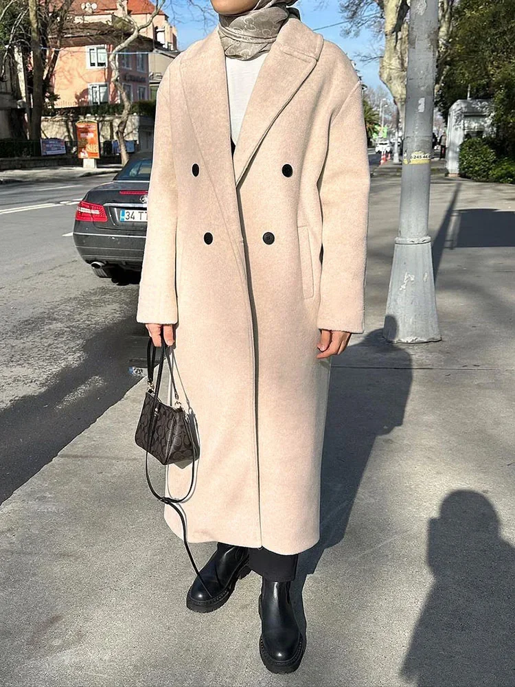Fashion Lapel Double Breasted Wool Coat For Women Loose Long Sleeve Female Solid High Street Overcoat 2024 Autumn Winter
Fashion Lapel Double Breasted Wool Coat For Women Loose Long Sleeve Female Solid High Street Overcoat 2024 Autumn Winter