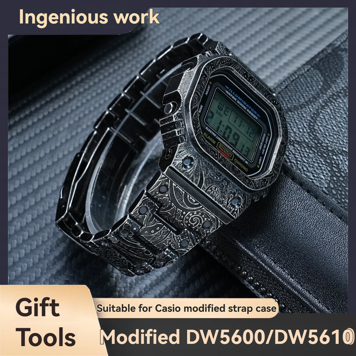 Premium Case + Band for Casio G-Shock DW-5600/GW-M5610 Series Retro Perris Pattern Metal Engraved Steel Band Replacement Kit
Premium Case + Band for Casio G-Shock DW-5600/GW-M5610 Series Retro Perris Pattern Metal Engraved Steel Band Replacement Kit