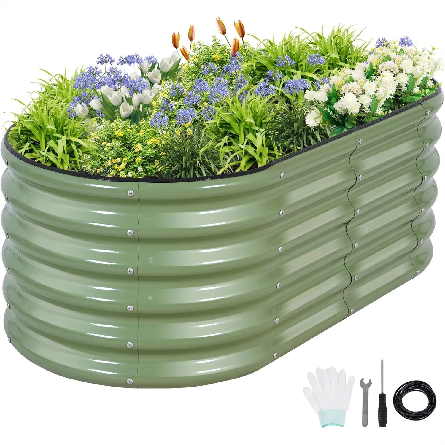 Galvanized Raised Garden Bed 4x2x1.4FT Oval Metal Planter Box for Outdoor Gardening with Protective Tape, Gloves - Safe Edge &
Galvanized Raised Garden Bed 4x2x1.4FT Oval Metal Planter Box for Outdoor Gardening with Protective Tape, Gloves - Safe Edge &