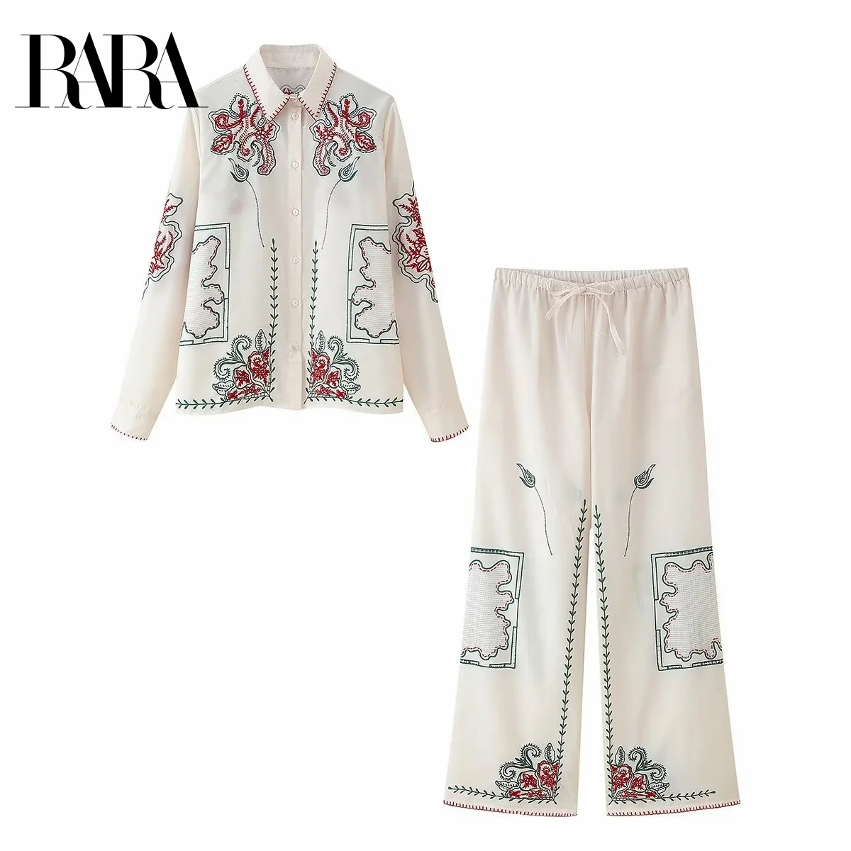 RARA2025 осенняя новая женская одежда, повседневная модная простая универсальная рубашка с длинными рукавами и вышивкой, топ + брюки на шнурке
RARA2025 осенняя новая женская одежда, повседневная модная простая универсальная рубашка с длинными рукавами и вышивкой, топ + брюки на шнурке