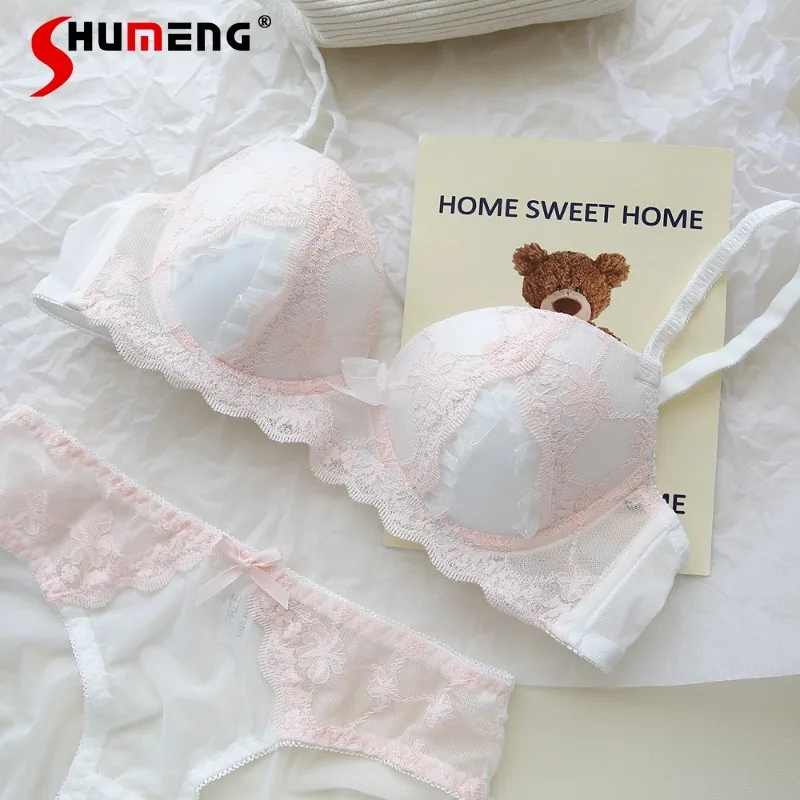 Japanese Style Pink Flower Intimates for Girls Lolita Sweet Lace Small Chest Bra Set Women's Push Up Wireless Sexy Brief Suits
Japanese Style Pink Flower Intimates for Girls Lolita Sweet Lace Small Chest Bra Set Women's Push Up Wireless Sexy Brief Suits
