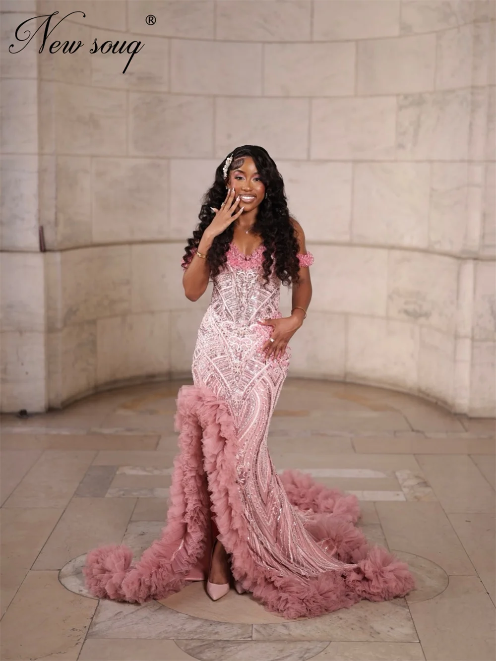 African Pink Evening Dresses Split Side Elegant Beading Prom Dress Aso Ebi Off Shoulder Wedding Party Gowns Vestidos De Fiesta
African Pink Evening Dresses Split Side Elegant Beading Prom Dress Aso Ebi Off Shoulder Wedding Party Gowns Vestidos De Fiesta