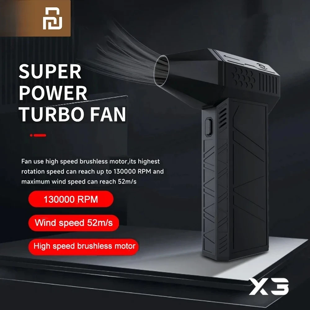 Youpin Mijia X3 Violent Blower Mini Turbo Jet Fan Handheld Brushless Motor 130000 RPM Wind Speed 52m/s Multi Functional Fan New
Youpin Mijia X3 Violent Blower Mini Turbo Jet Fan Handheld Brushless Motor 130000 RPM Wind Speed 52m/s Multi Functional Fan New
