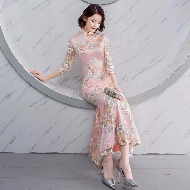 2025 improved cheongsam chinese style slim fitting high end temperament party qipao women's lace design pack hip fishtail dress
2025 improved cheongsam chinese style slim fitting high end temperament party qipao women's lace design pack hip fishtail dress