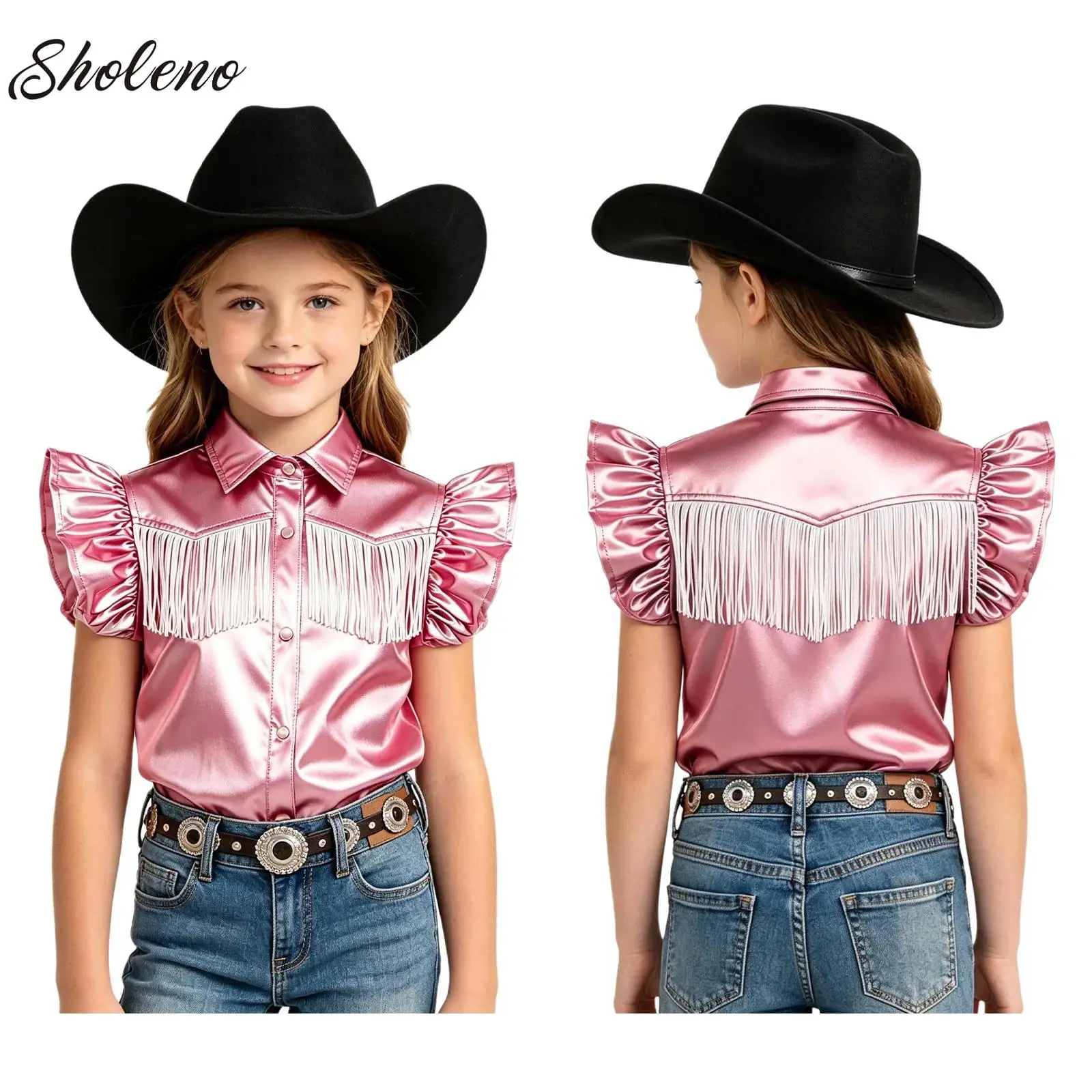 Unisex Boys Girls Metallic Shirt Turn-Down Collar Tassel Tops Sleeveless Outerwear for Hip Hop Dance Party Stage Performance
Unisex Boys Girls Metallic Shirt Turn-Down Collar Tassel Tops Sleeveless Outerwear for Hip Hop Dance Party Stage Performance