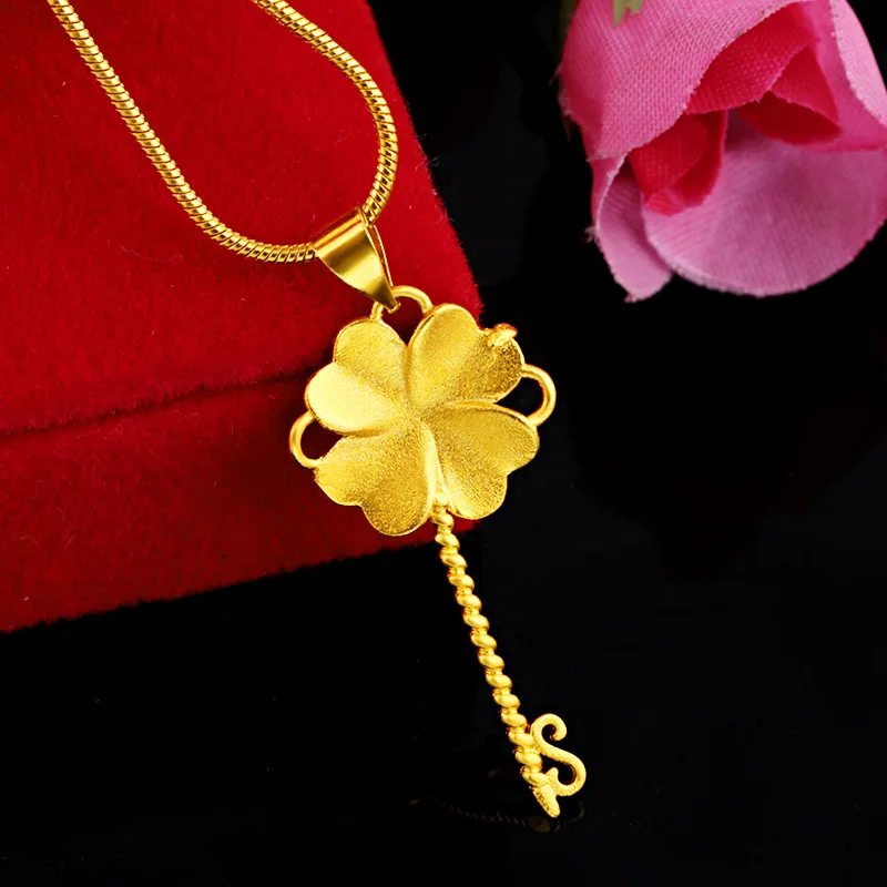 18K Yellow Gold Color Natural Four Leaf Clover Key Pendant Necklace Women Gold Chain Engagement Anniversary Jewelry Gifts
18K Yellow Gold Color Natural Four Leaf Clover Key Pendant Necklace Women Gold Chain Engagement Anniversary Jewelry Gifts