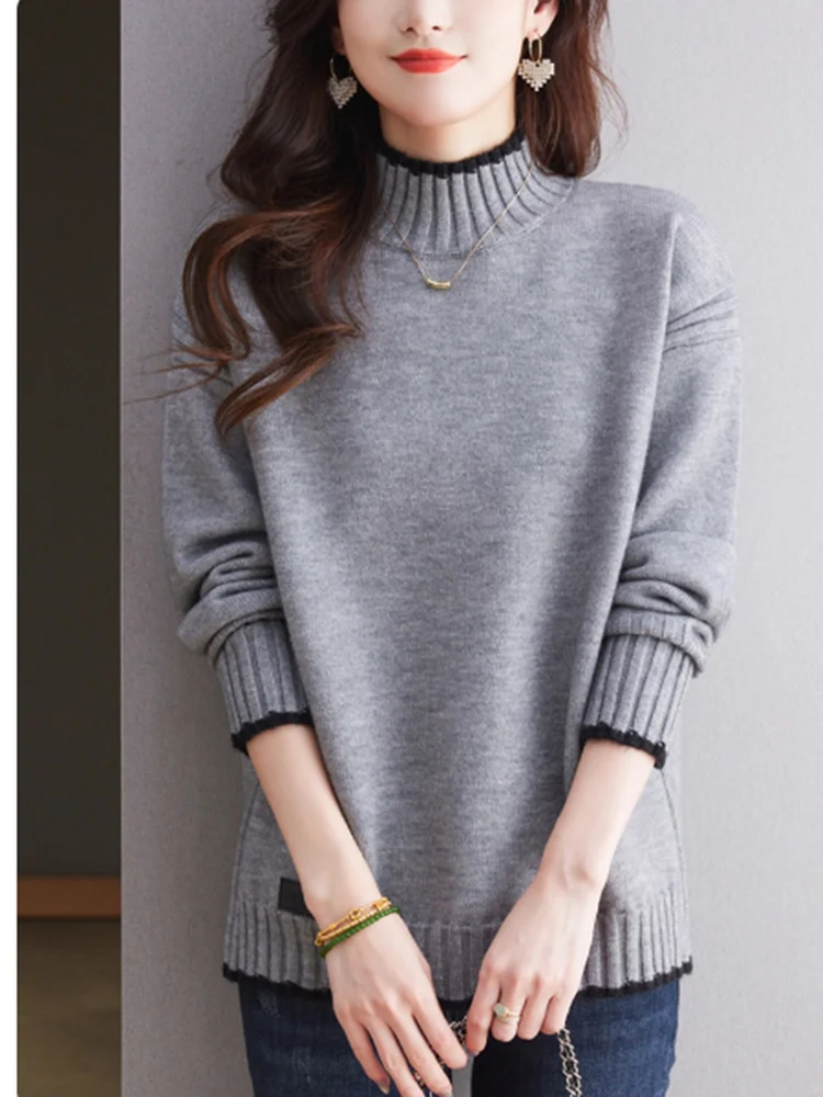 Очень большой вязаный свитер с высоким воротником для женщин, зимний, свободного кроя, больших размеров, базовый, модный, для ношения под одеждой
Очень большой вязаный свитер с высоким воротником для женщин, зимний, свободного кроя, больших размеров, базовый, модный, для ношения под одеждой