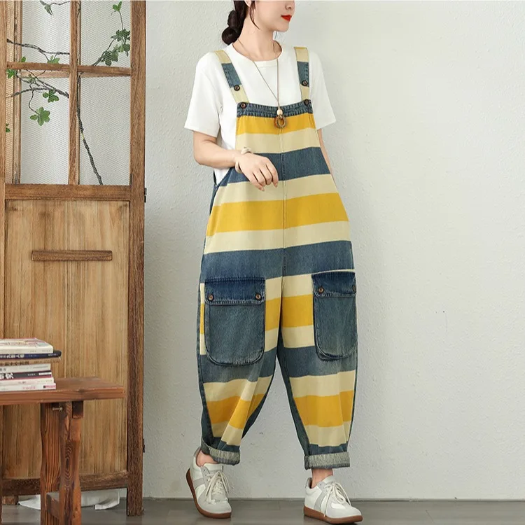 Retro Striped Loose Fit Nine-Tenths Harem Overalls Women's Summer New Sle Loose High Waist Thin Denim Wear Resistant
Retro Striped Loose Fit Nine-Tenths Harem Overalls Women's Summer New Sle Loose High Waist Thin Denim Wear Resistant