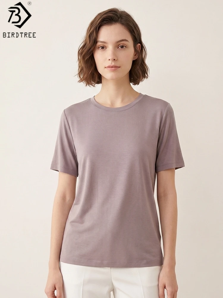 Birdtree, 6A 100% Real Silk Solid Tshirt, O-neck Short Sleeve Tops, Women Knitted Basics Loose Shirt, 2026 Summer New T65611JF
Birdtree, 6A 100% Real Silk Solid Tshirt, O-neck Short Sleeve Tops, Women Knitted Basics Loose Shirt, 2026 Summer New T65611JF