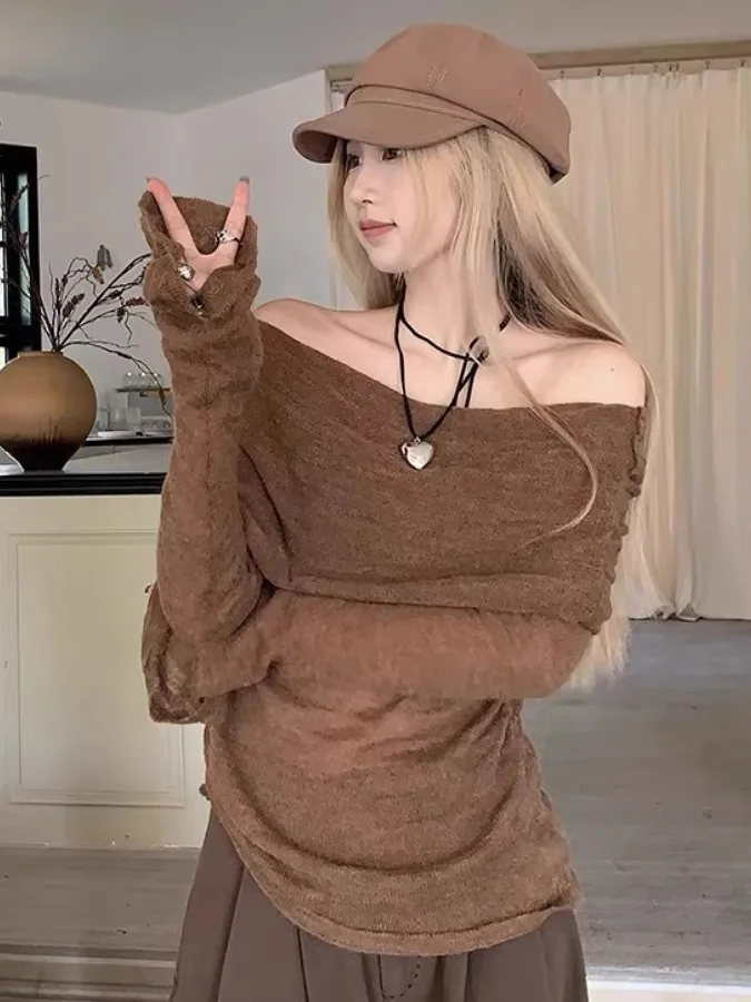 Шикарный коричневый ретро пряный трикотаж на одно плечо, длинный све, облегающий женский топ, милый, осенне-зимний, модный, повседневный, хлопковый
Шикарный коричневый ретро пряный трикотаж на одно плечо, длинный све, облегающий женский топ, милый, осенне-зимний, модный, повседневный, хлопковый