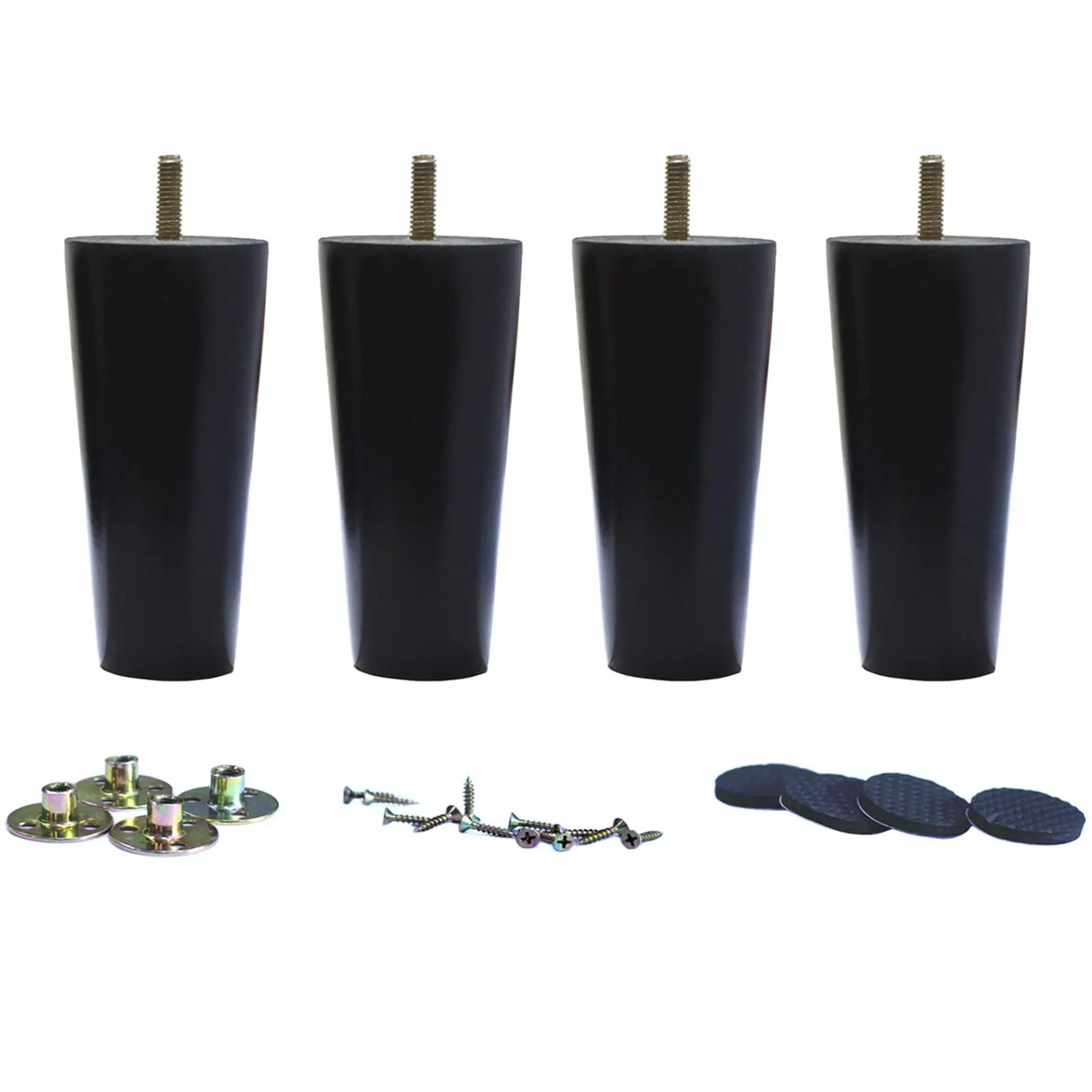 Set Of Four Black Round Solid Wood Furniture Legs With Hardware And Floor Protectors
Set Of Four Black Round Solid Wood Furniture Legs With Hardware And Floor Protectors