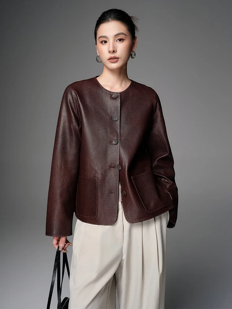 O-neck Casual Genuine Leather Jackets for Women Spring Autumn High-end Simple Solid Soft Double-sided Wear Real Sheepskin Coat
O-neck Casual Genuine Leather Jackets for Women Spring Autumn High-end Simple Solid Soft Double-sided Wear Real Sheepskin Coat