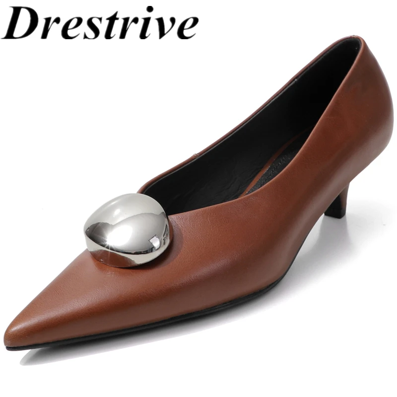 Drestrive 2026 New Handmade Women's Pumps Genuine Leather Pointed Toe Metal Knot Thin Low Heels Fashion Spring Shoes
Drestrive 2026 New Handmade Women's Pumps Genuine Leather Pointed Toe Metal Knot Thin Low Heels Fashion Spring Shoes