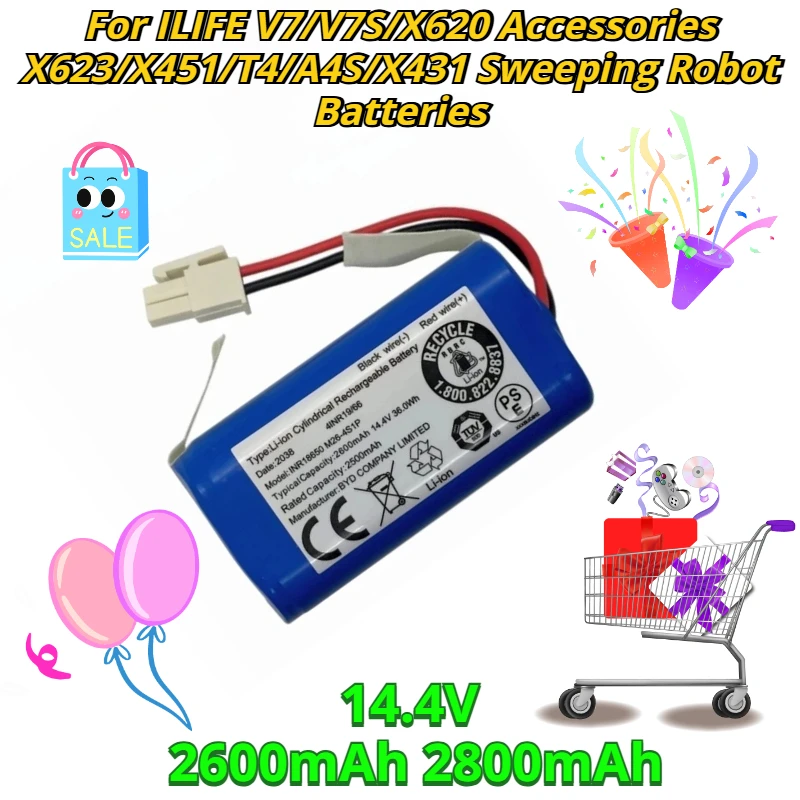 14.4V 2600mAh 2800mAh for ILIFE V7/V7S/X620 Accessories X623/X451/T4/A4S/X431 Sweeping Robot Batteries
14.4V 2600mAh 2800mAh for ILIFE V7/V7S/X620 Accessories X623/X451/T4/A4S/X431 Sweeping Robot Batteries