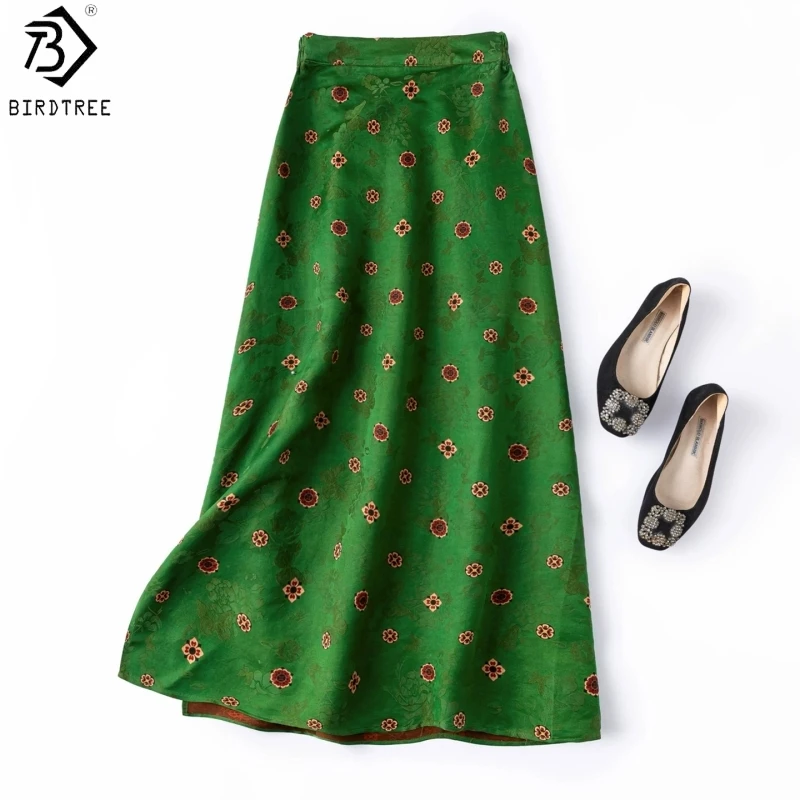 Birdtree, 100% Silk Jacquard Satin Skirt, Women Floral Luo Xiangyunsha Silk Skirts, Elastic Waist, Side Slit, 2026 New D65605JF
Birdtree, 100% Silk Jacquard Satin Skirt, Women Floral Luo Xiangyunsha Silk Skirts, Elastic Waist, Side Slit, 2026 New D65605JF