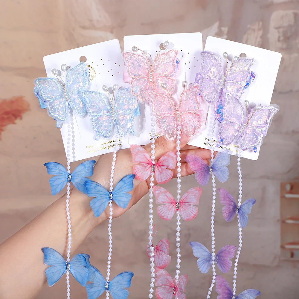 2pcs Sweet Mesh Colorful Butterfly Hair Clips for Princess Girl Pearl Long Tassel Braided Open Hairpin Headwear Hair Accessories
2pcs Sweet Mesh Colorful Butterfly Hair Clips for Princess Girl Pearl Long Tassel Braided Open Hairpin Headwear Hair Accessories