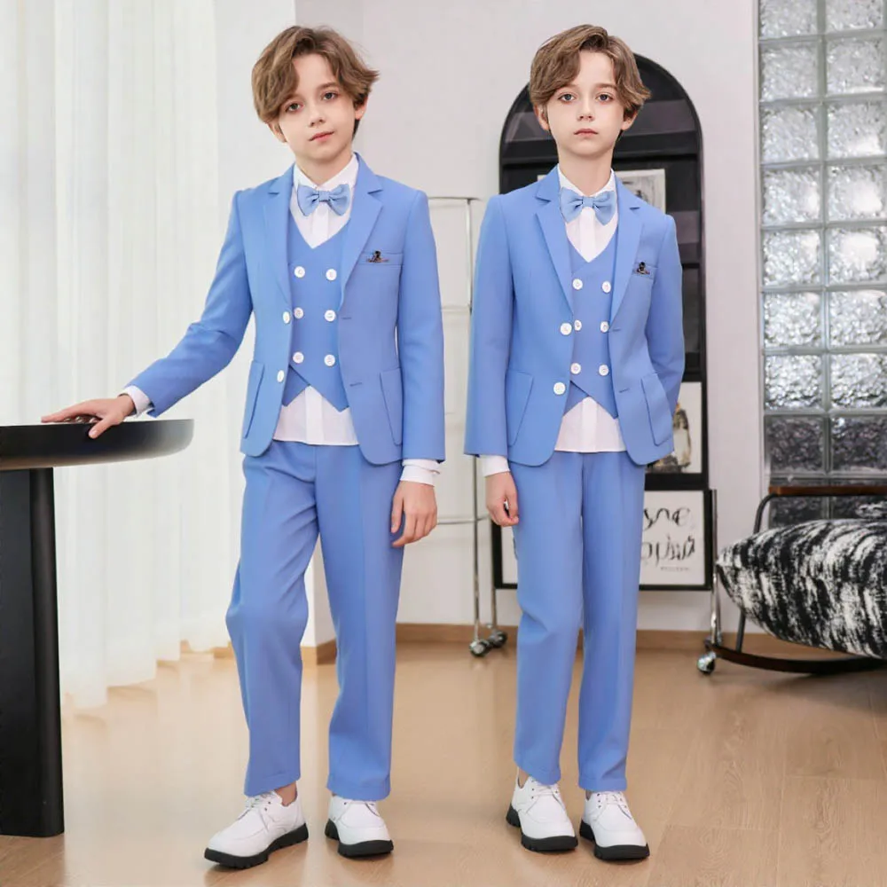 Boys Slim Fit Blue Suit Set Children Jacket Vest Pants Bowtie Brooch 5Pieces Piano Dress Kids Easter Wedding Performance Costume
Boys Slim Fit Blue Suit Set Children Jacket Vest Pants Bowtie Brooch 5Pieces Piano Dress Kids Easter Wedding Performance Costume