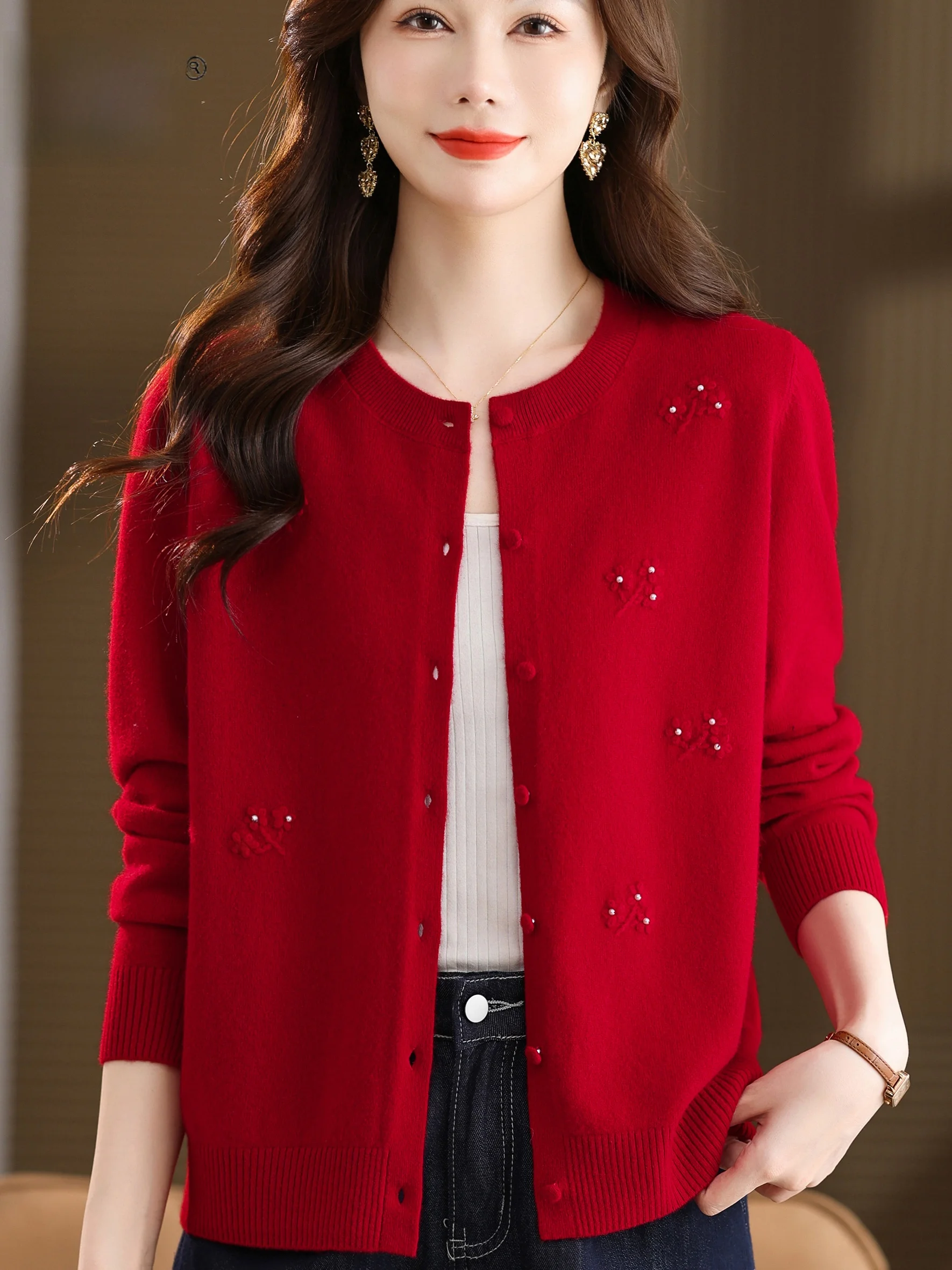 Fashionable Knitted Full Wool Red round Neck Open Cardigan for Women Autumn Winter New Style Elderly Mom Clothes Lucky Year O...
Fashionable Knitted Full Wool Red round Neck Open Cardigan for Women Autumn Winter New Style Elderly Mom Clothes Lucky Year O...
