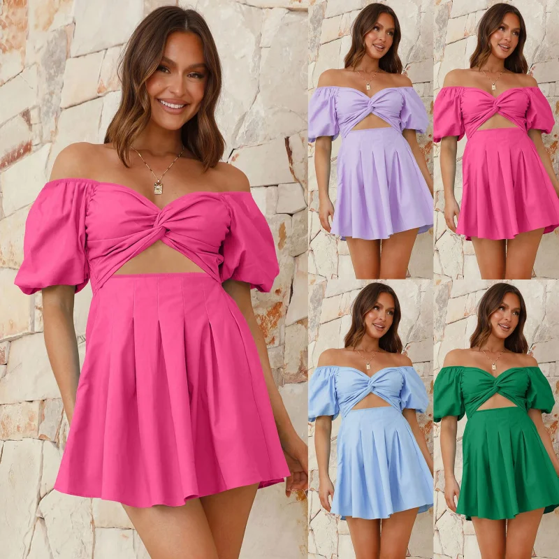 Sexy off-the-Shoulder Lantern Sleeve Pleated Dress Spring Summer Women's Wear New ShortALine skirt
Sexy off-the-Shoulder Lantern Sleeve Pleated Dress Spring Summer Women's Wear New ShortALine skirt