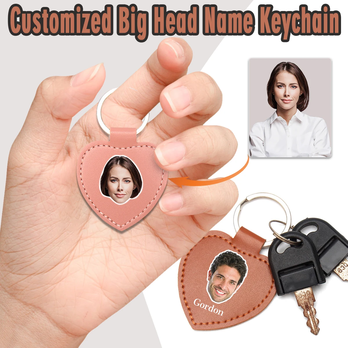 Personalized custom logo, big head name, heart-shaped leather keychain, couple car bag accessories, keychain
Personalized custom logo, big head name, heart-shaped leather keychain, couple car bag accessories, keychain