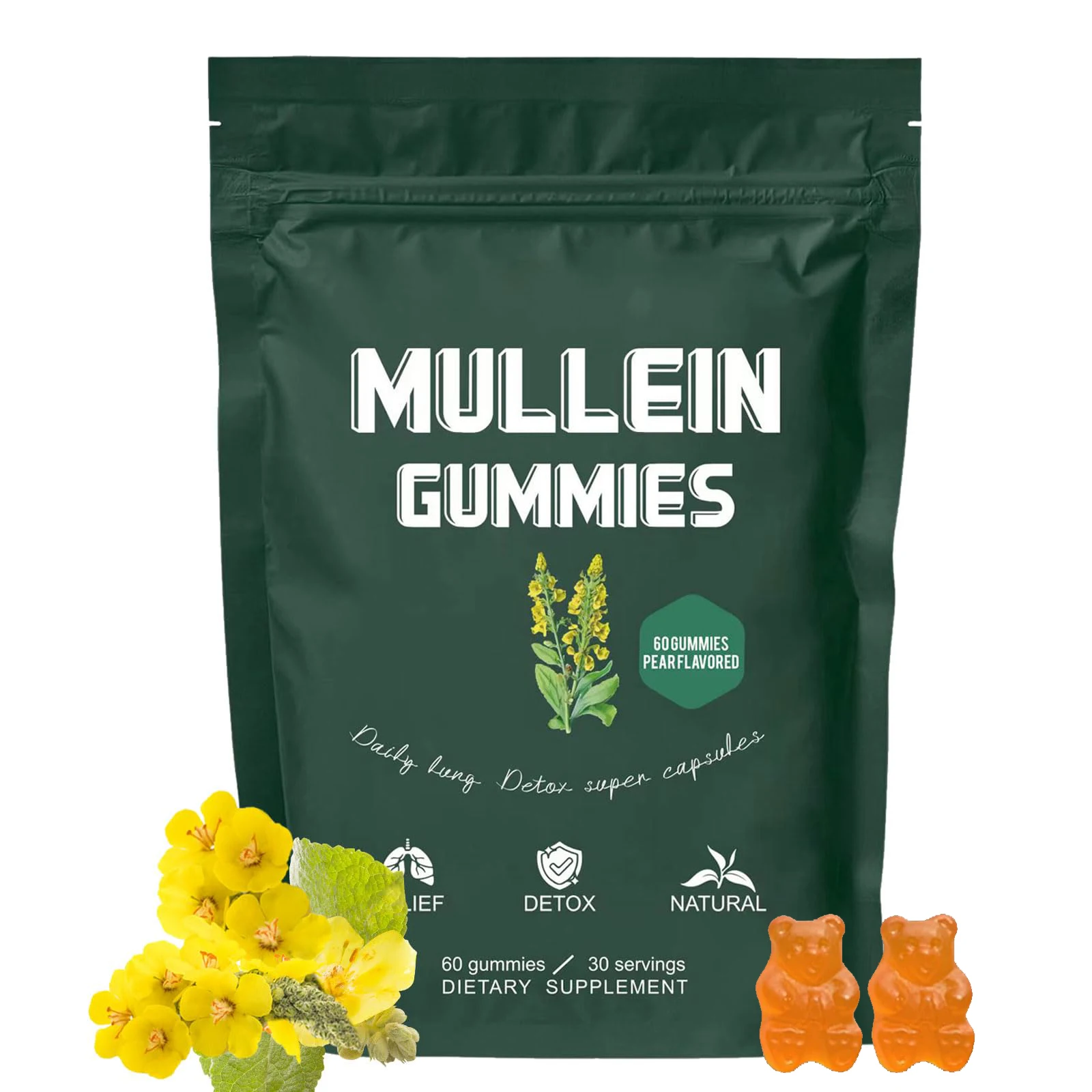 2000mg Mullein Gummies Pear Flavored - Mullein Leaf Extract for Lungs Health 60 PCS Herb Extract for Natural Respiratory Support
2000mg Mullein Gummies Pear Flavored - Mullein Leaf Extract for Lungs Health 60 PCS Herb Extract for Natural Respiratory Support