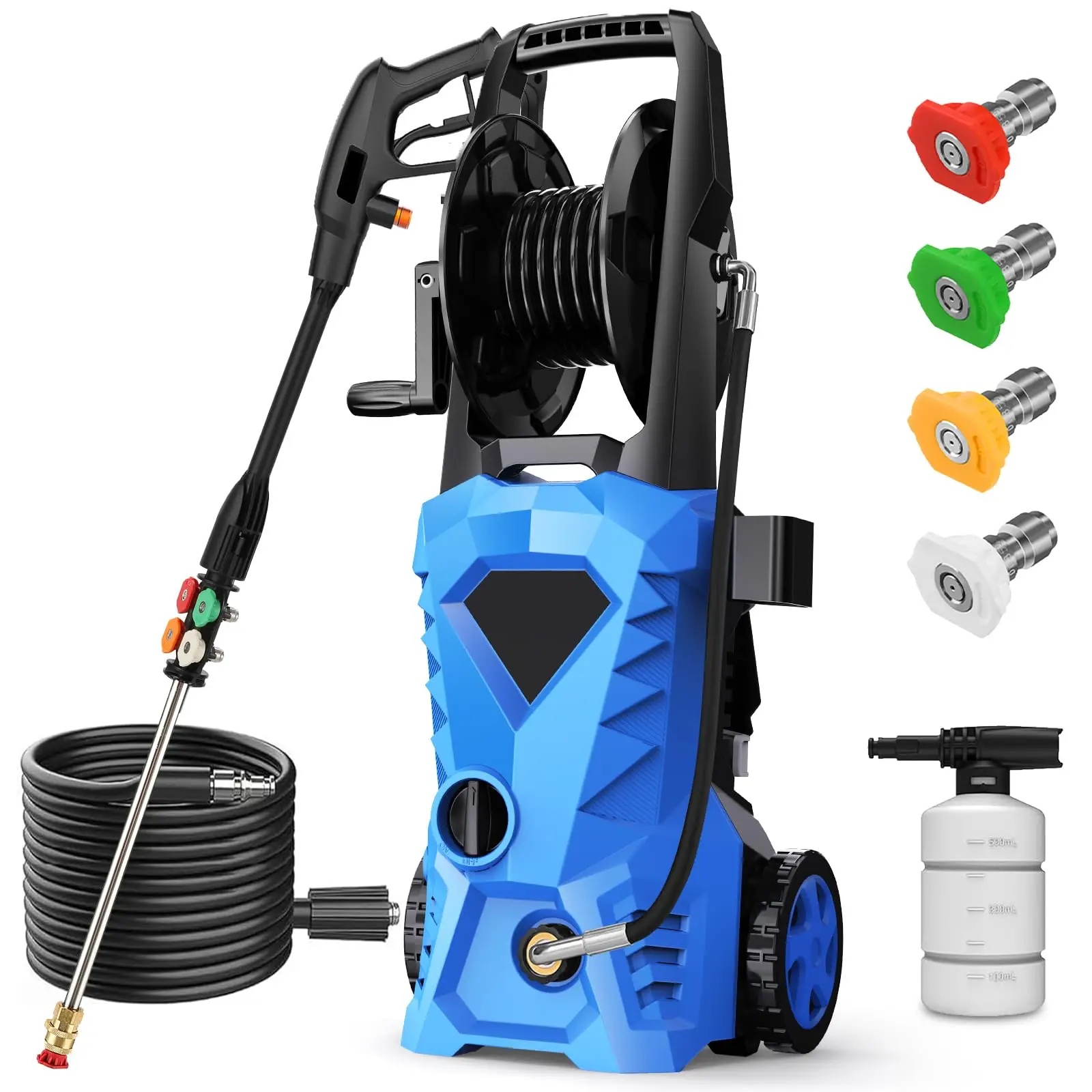 5000 PSI Electric Power Washer With 33 Ft Hose Reel, Foam Cannon, And 4 Quick-Connect Nozzles For Cars, Patios, Fences
5000 PSI Electric Power Washer With 33 Ft Hose Reel, Foam Cannon, And 4 Quick-Connect Nozzles For Cars, Patios, Fences