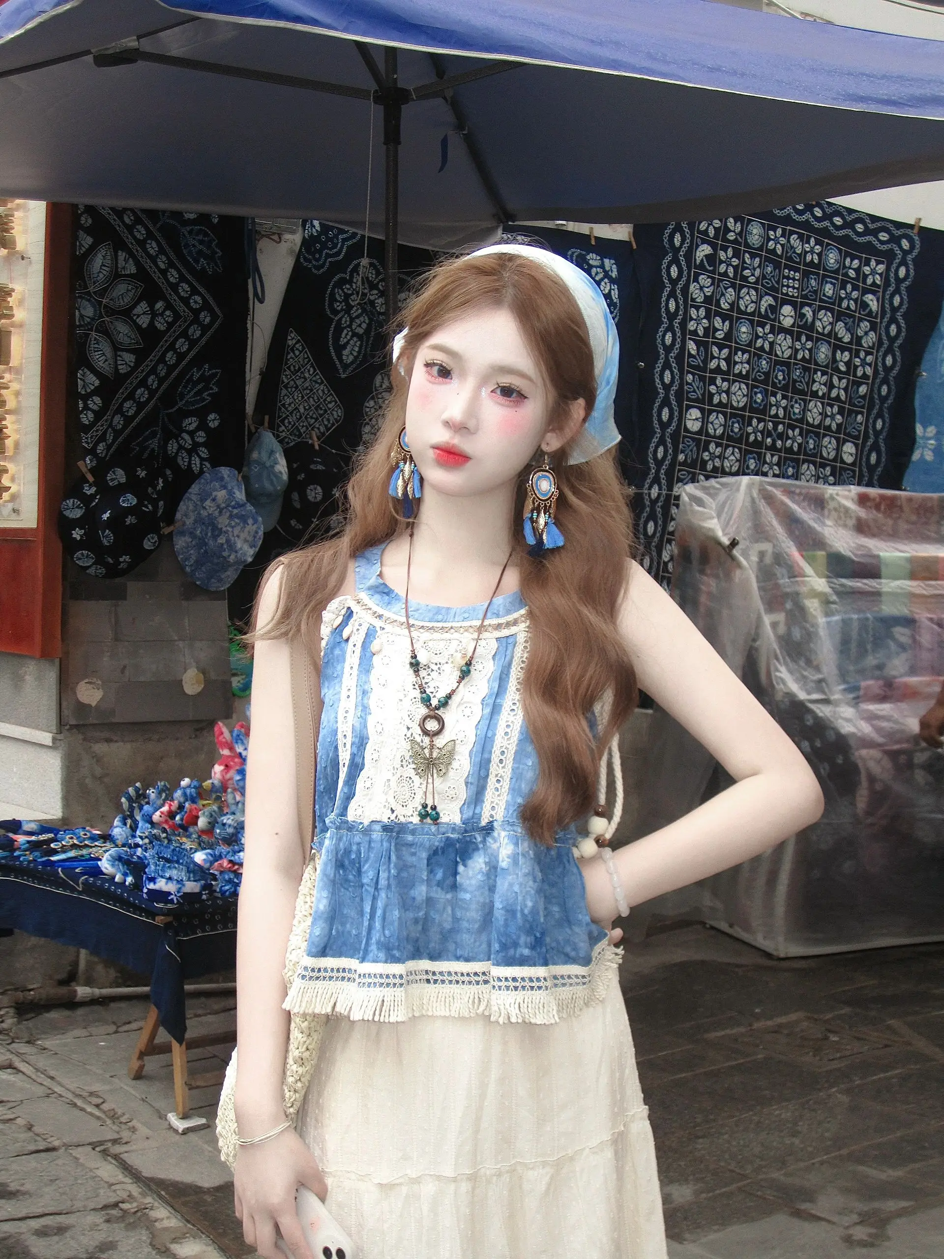 Blue Bohemian Dyed Halter Top And Tassel Skirt Two-Piece Set Summer Vacation Women's Fashion Polyester Blend Ensemble
Blue Bohemian Dyed Halter Top And Tassel Skirt Two-Piece Set Summer Vacation Women's Fashion Polyester Blend Ensemble